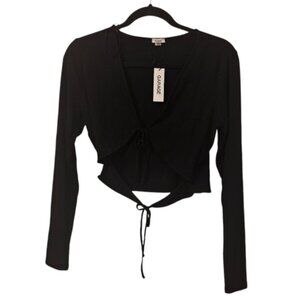 Black Garage Women's Hazel Ribbed Long Sleeve Double Tie Top